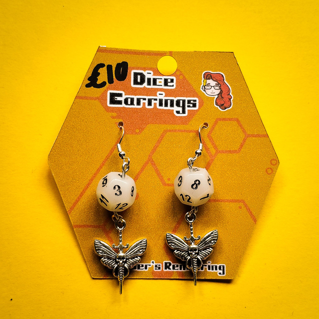Moth and White - Mini Dice - Earrings  [EAR-DIC-WT-M]