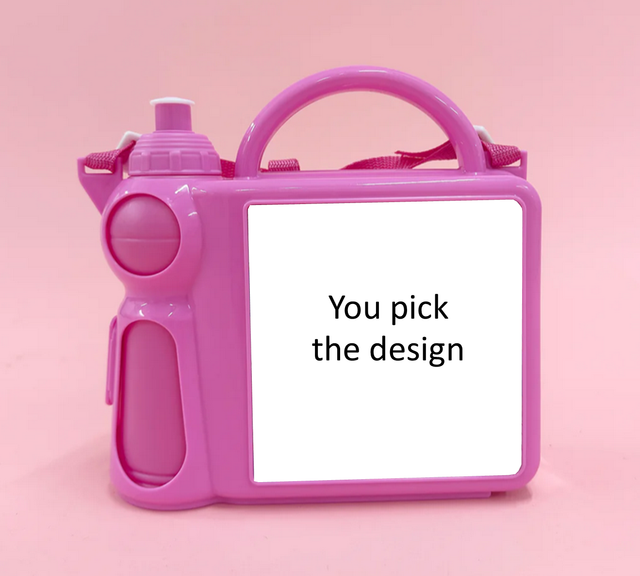 Lunchbox with water bottle and Handle - Pink  - Any Design