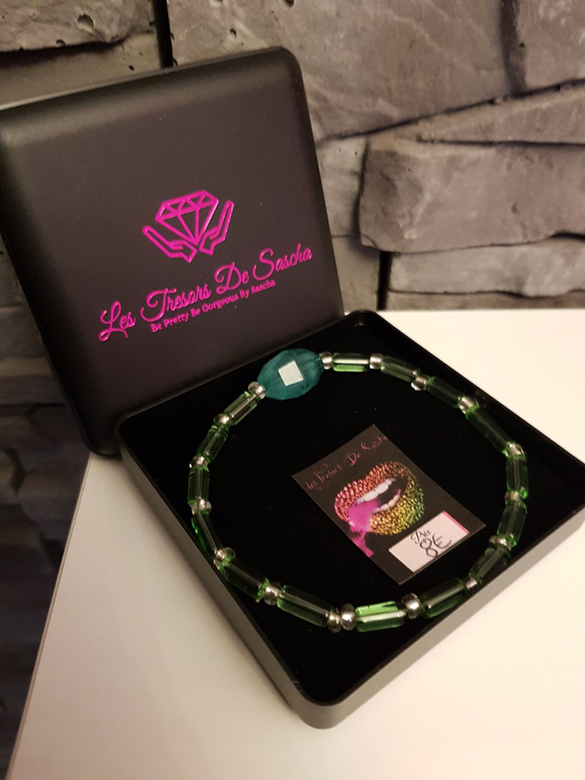 Bracelet Perles Vertes Argentées
