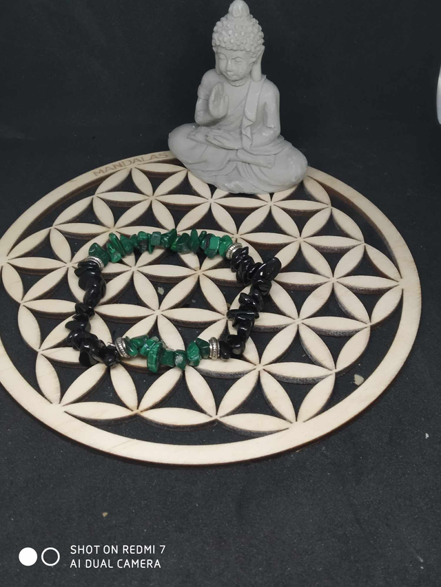 Bracelets Tourmaline Malachite chips 