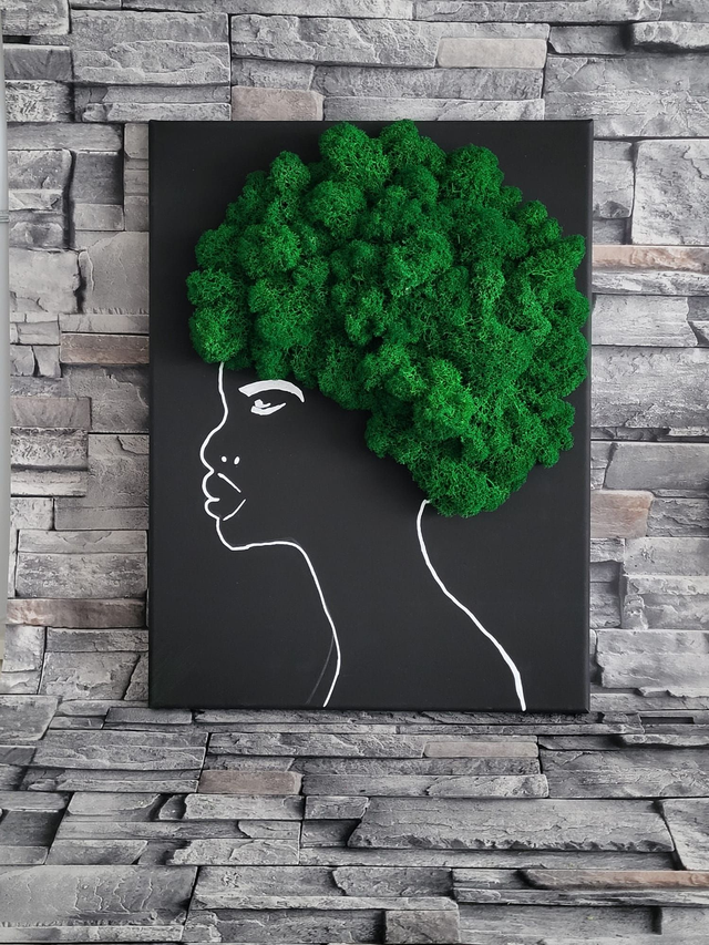 Moss Hair on Black Panel
