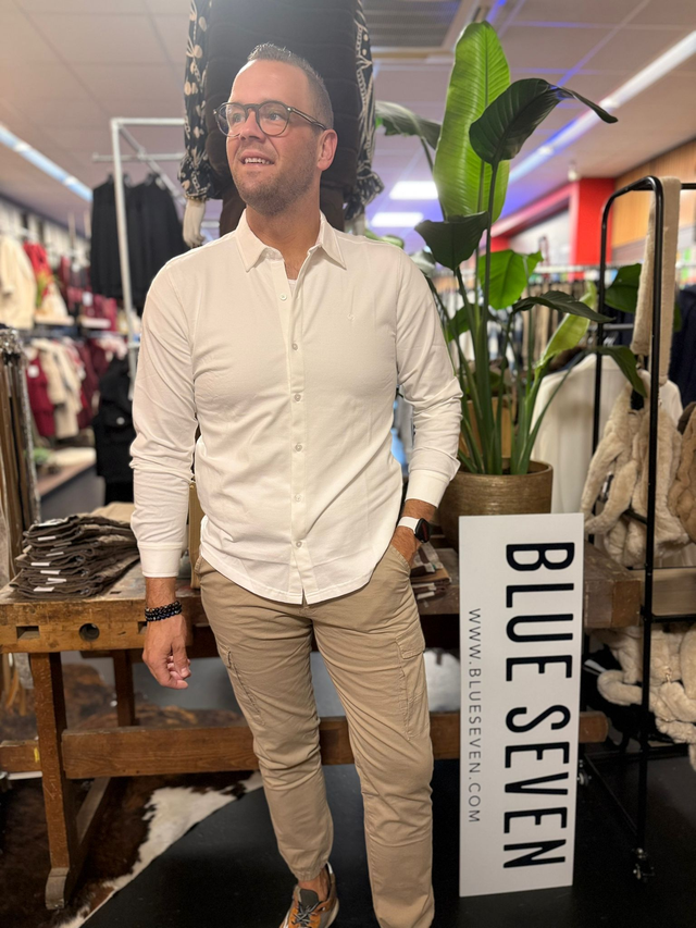 Overhemd jersey wit stretch