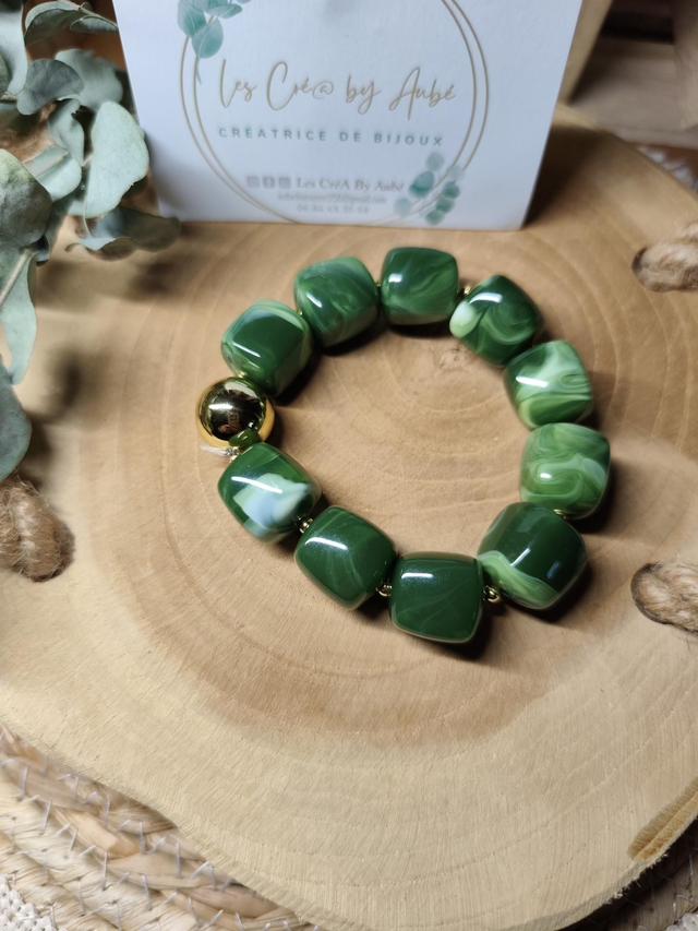 BRACELET PERLES VERT/GOLD 0000827