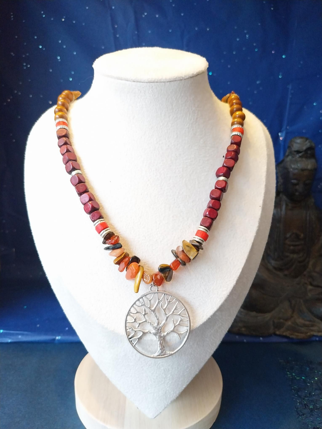 Collier énergétique Agate de feu – "Arbre des Flammes Anciennes" 