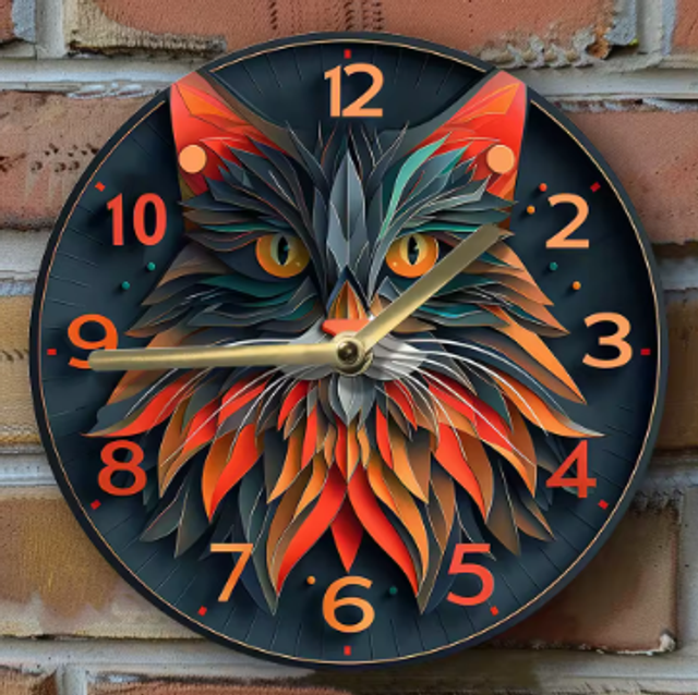 Ronde wandklok van metaal Kattengezicht (20cm diameter)