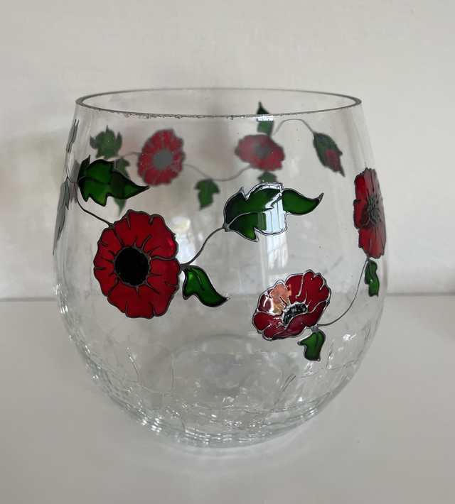 Large Poppies Crackle Vase