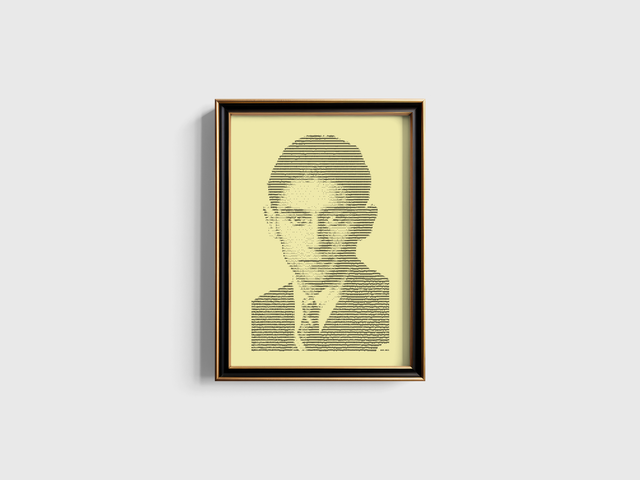 A3 Schreibmaschinen-Porträt Franz Kafka in Schwarz auf Elfenbein