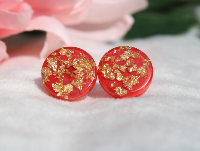 Ohrstecker rot gold rund