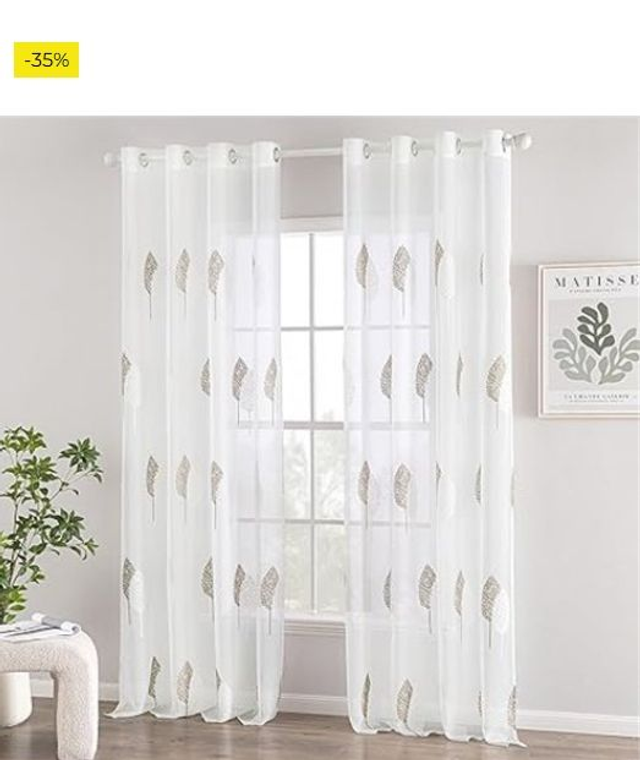 Cortinas Salon Modernas con Bordado de Hojas 2 Piezas, Lindas Cortinas Visillos 
