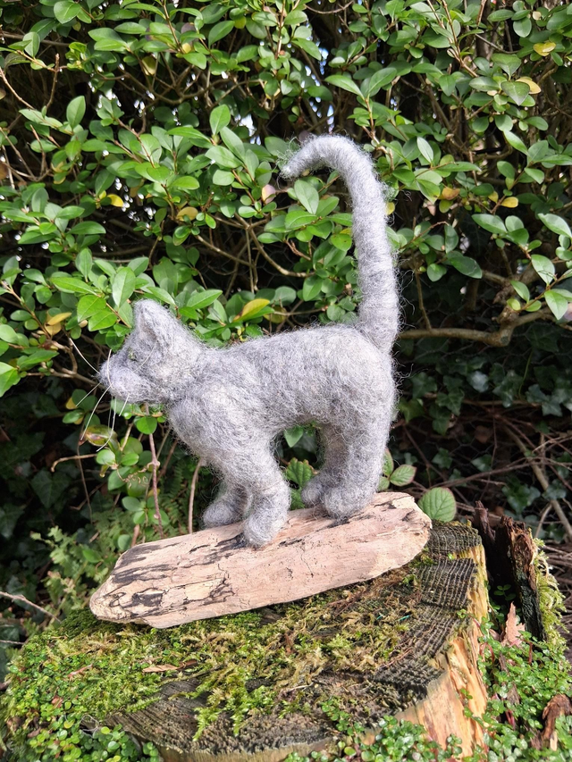 Needle Felt Cat in Grey. The Tail