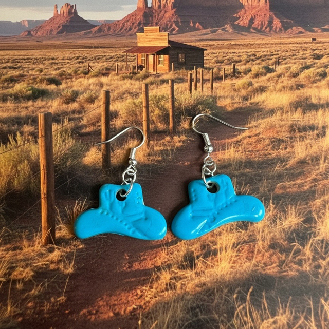 Turquoise Polymer Clay Cowboy Hat Earrings