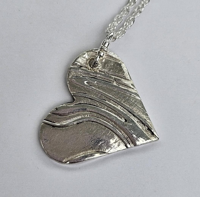 Textured heart fine silver pendant 1