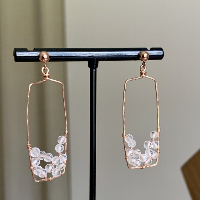 Boucles d’oreilles, Cristal de Roche, Goldfilled rose (or rose laminé)