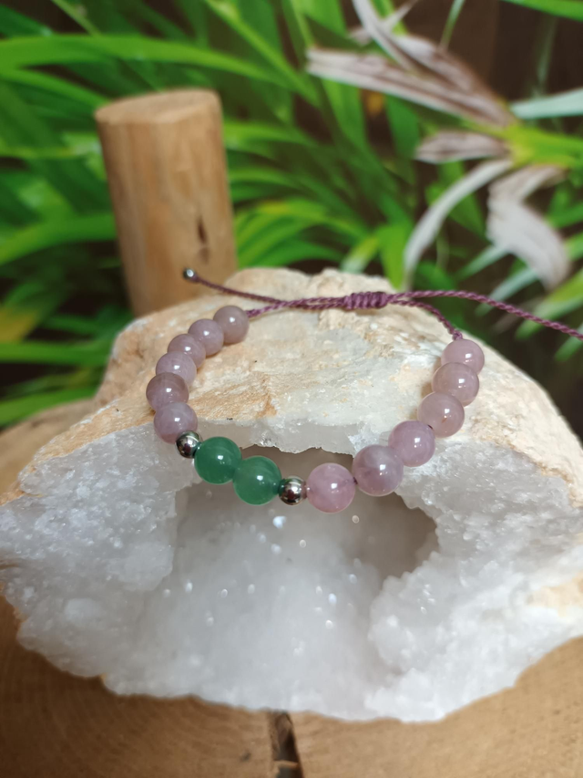 Bracelet en quartz rose de Madagascar et aventurine verte