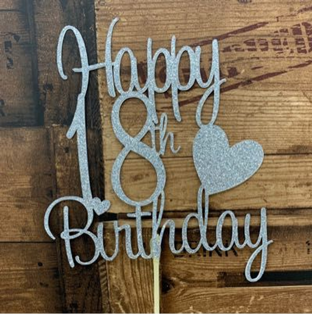 Happy 18th Heart Cake Topper 