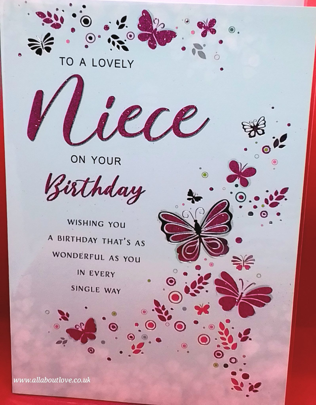 Niece Birthday Card Glitter Butterfly Design 