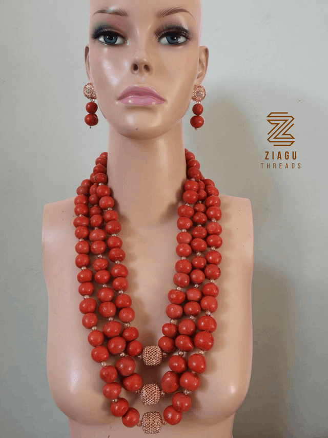 Coral Bead Necklace and Earring Set | Ziagu 