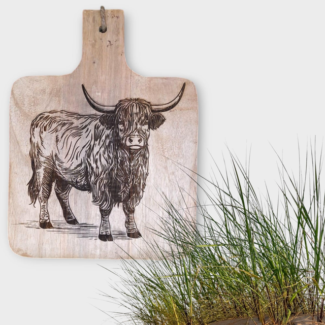 Mangohouten Borrelplank met Hooglander Lijf nr 2