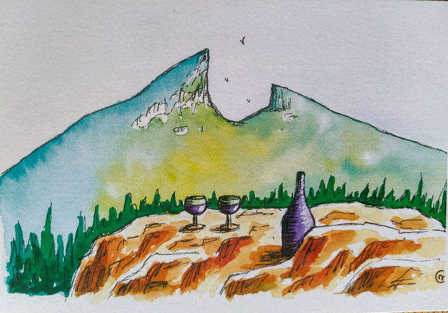 Grande carte "Pic Saint Loup et vin" 13x18cm