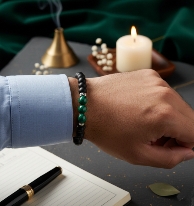 Bracelet "Équilibre &amp; Sérénité" - Malachite &amp; Onyx Mat
