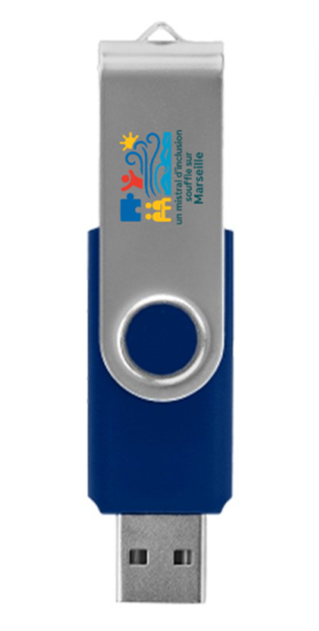 Clé USB bleue 8 GO avec logo inclusif couleur