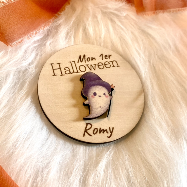 Magnet bois personnalisé Mon premier Halloween – petit fantôme en couleur et relief - prénom personnalisable 