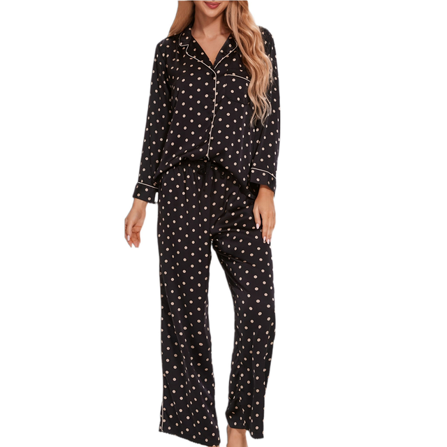 Pyjama satin, pantalon à jambe large et poches