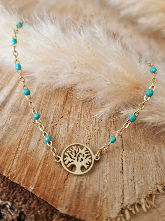 Bracelet "Arbre de vie" - Modèle doré et turquoise