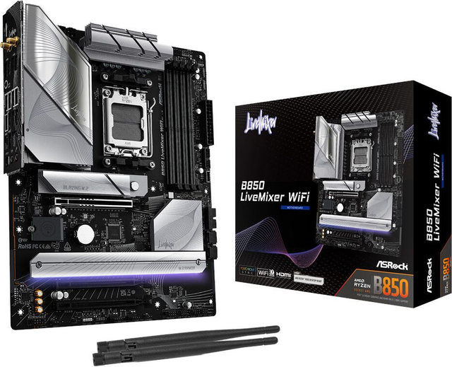 02.2.0133 – Scheda Madre ASRock B850 LiveMixer – ATX creativa viola/nera con WiFi 7 per Ryzen 7000/8000/9000