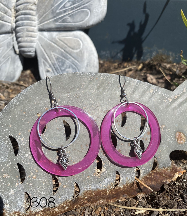 🩷Boucles d'Oreilles Cercles Fuchsia & Charms – Réf. 308 