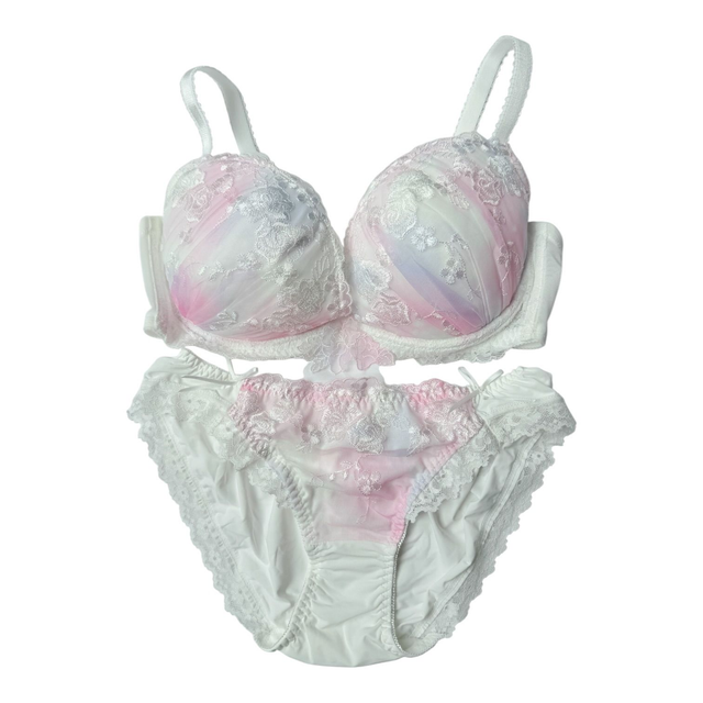 White + pink multicolour Japanese Bra + Underwear Set UK 34D