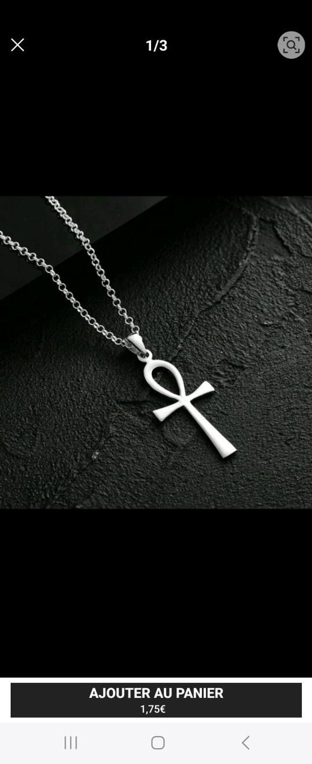 Collier croix de Ankh - 25mm couleur acier - en acier inoxydable 