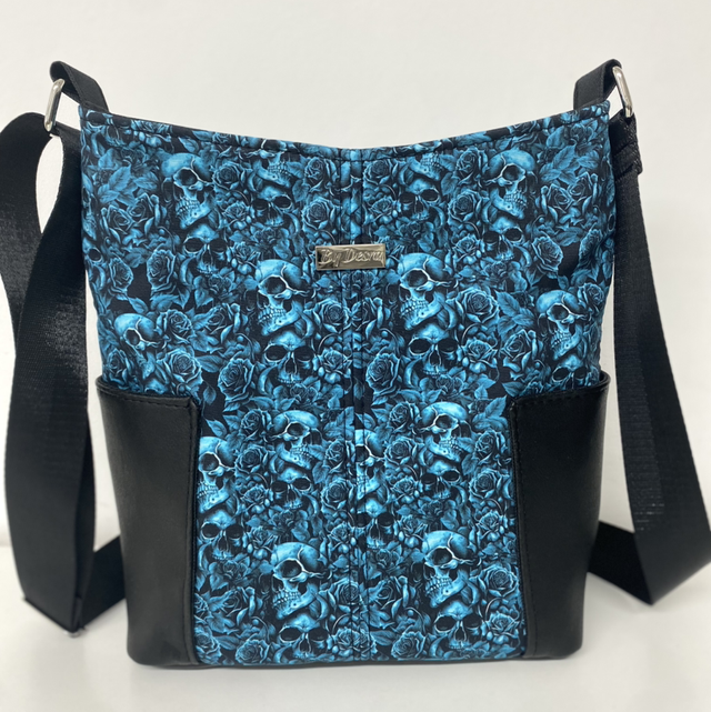 Teal Skulls and Roses Crossbody Bag