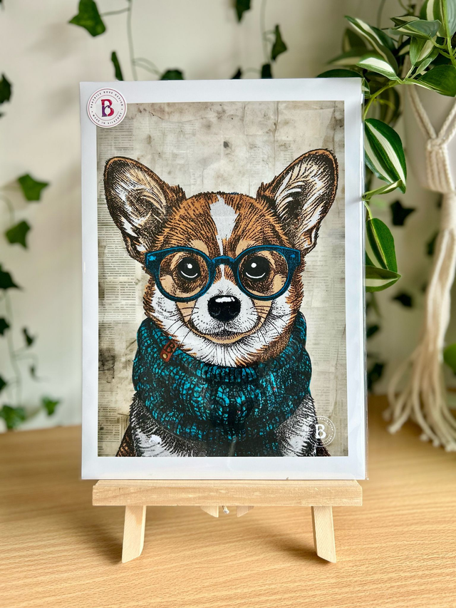 Chihuahua Dog In Glasses Mixed Media Art Print A4