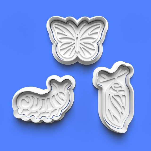 Butterfly Life Cycle Cookie Cutter Embosser Set of 4 Cutters &amp; Stamps Biscuit Mould Debossed Sugar Biscuits