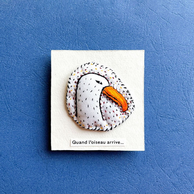 Carte/tableau albatros brodé main, porte-bonheur oiseau des mers