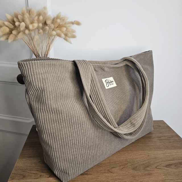 Sac cabas en velours côtelé taupe 