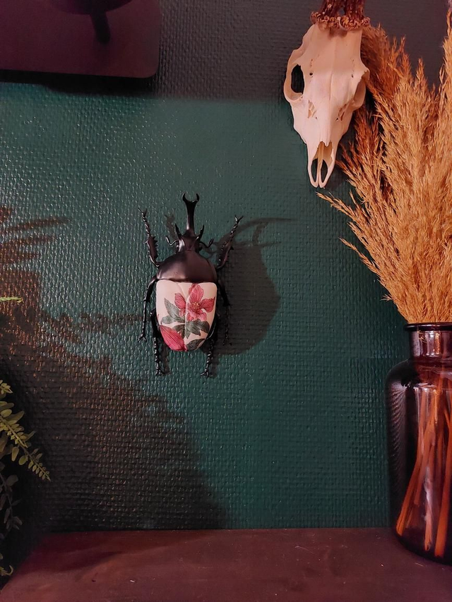 Scarabée en résine vert et rouge 