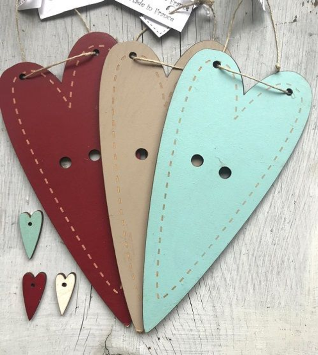 3 Supports "Coeur" - en bois peint  