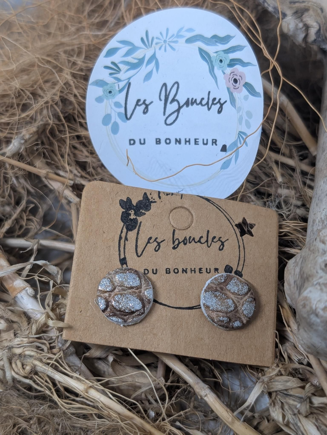 Boucles d'oreilles puces beige pu038