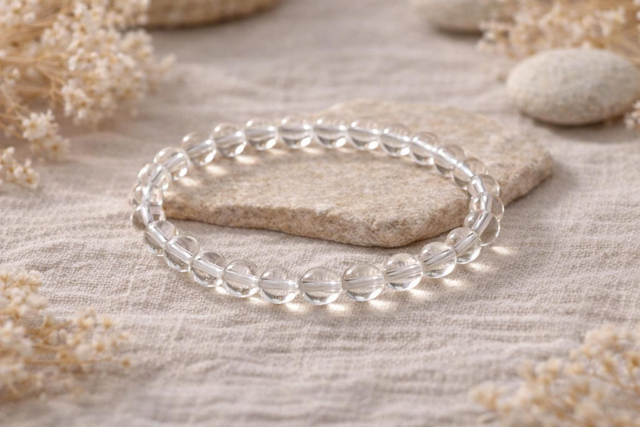 Bracelet en quartz blanc naturel – Perles 6 mm, belle qualité