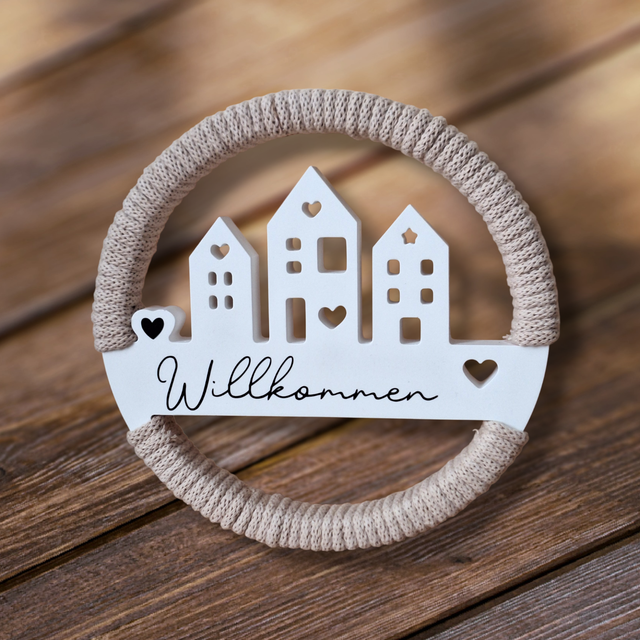 Willkommens-Schild mit Makramee-Garn