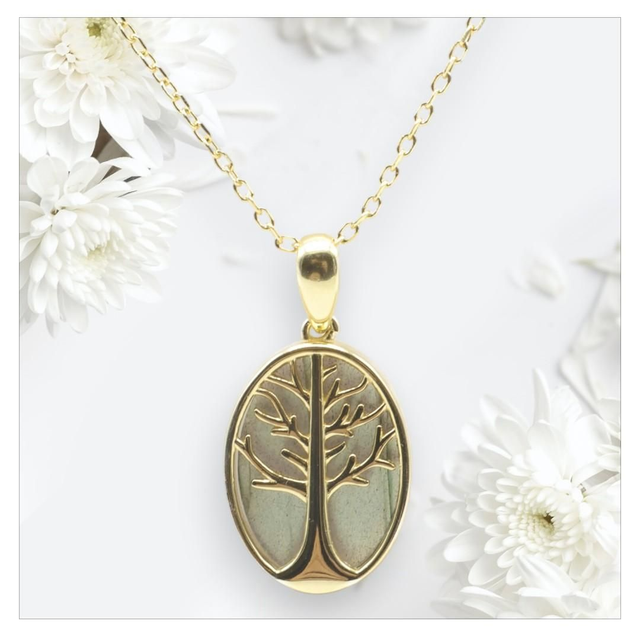 "Labradorite" - Collier argent 925 arbre de vie 