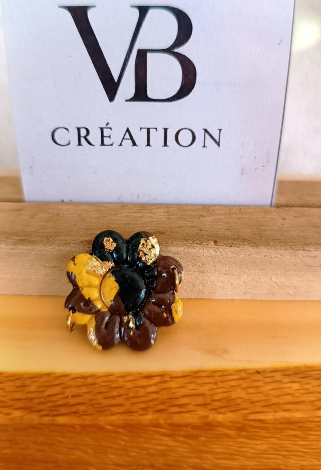 Grande pampille bracelet doré marguerite marron noir moutarde 