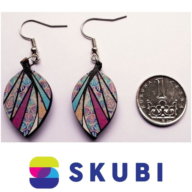 Dřevěné náušnice - List - fialový (3 cm) 