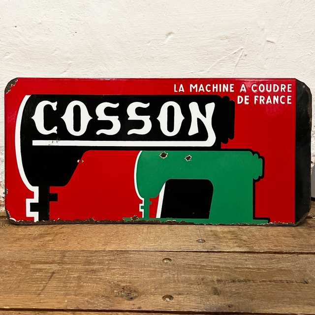 “LA MACHINE A COUDRE DE FRANCE” Pictorial Enamel Sign