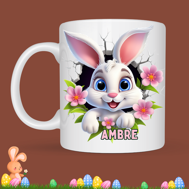 Mug de Pâques "Lapin blanc 2", prénom au choix 