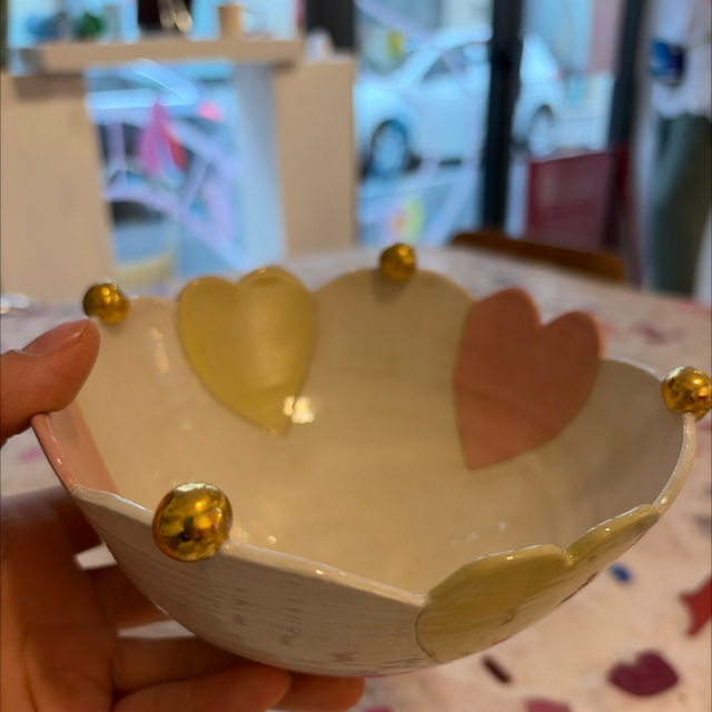 EK2 petit saladier ivoire grès perles dorées au lustre or