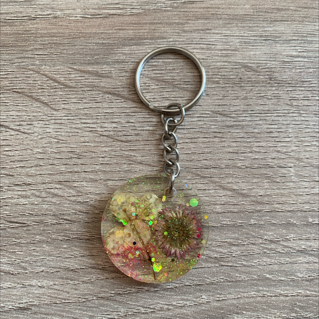 Porte-clés rond fleur