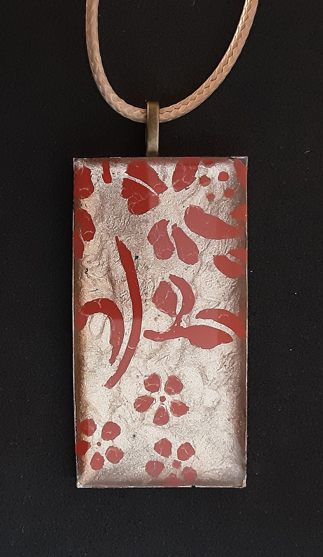 Pendentif rectangle collection Floral fond or impression fleur couleur brique